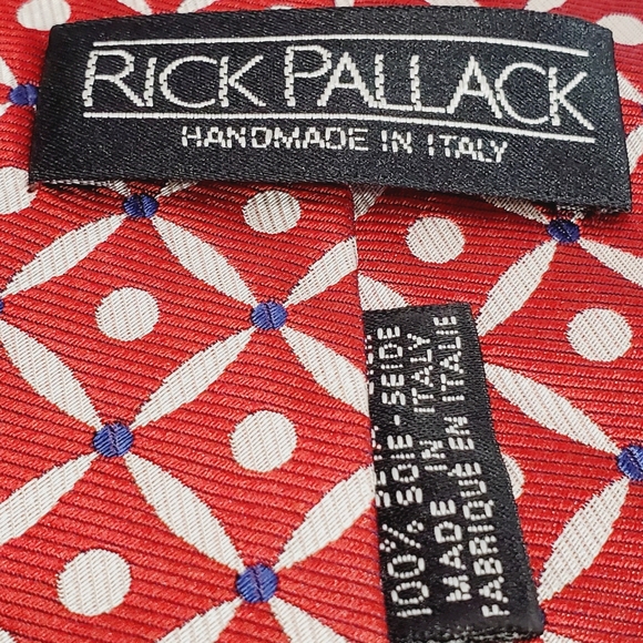 Rick Pallack Red Geometric Pattern Necktie Silk Neck Tie - Picture 3 of 5